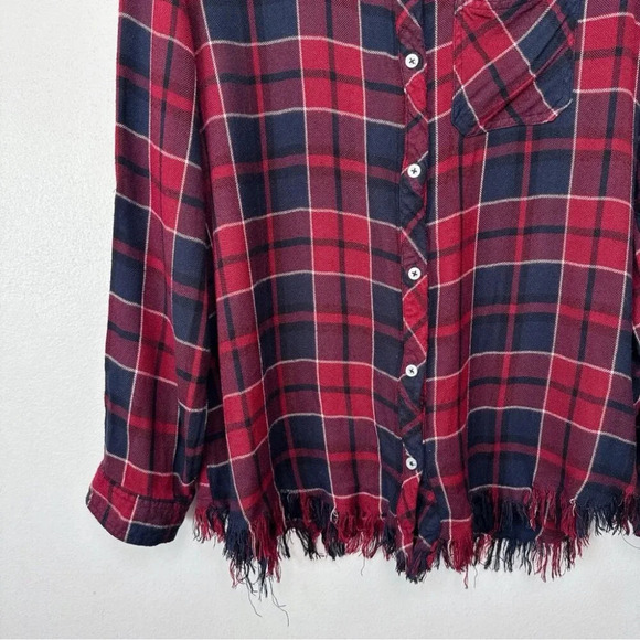 Nanette Lepore Womens  Xlarge Plaid Rayon Fringe Hem Button Shirt - Picture 7 of 13